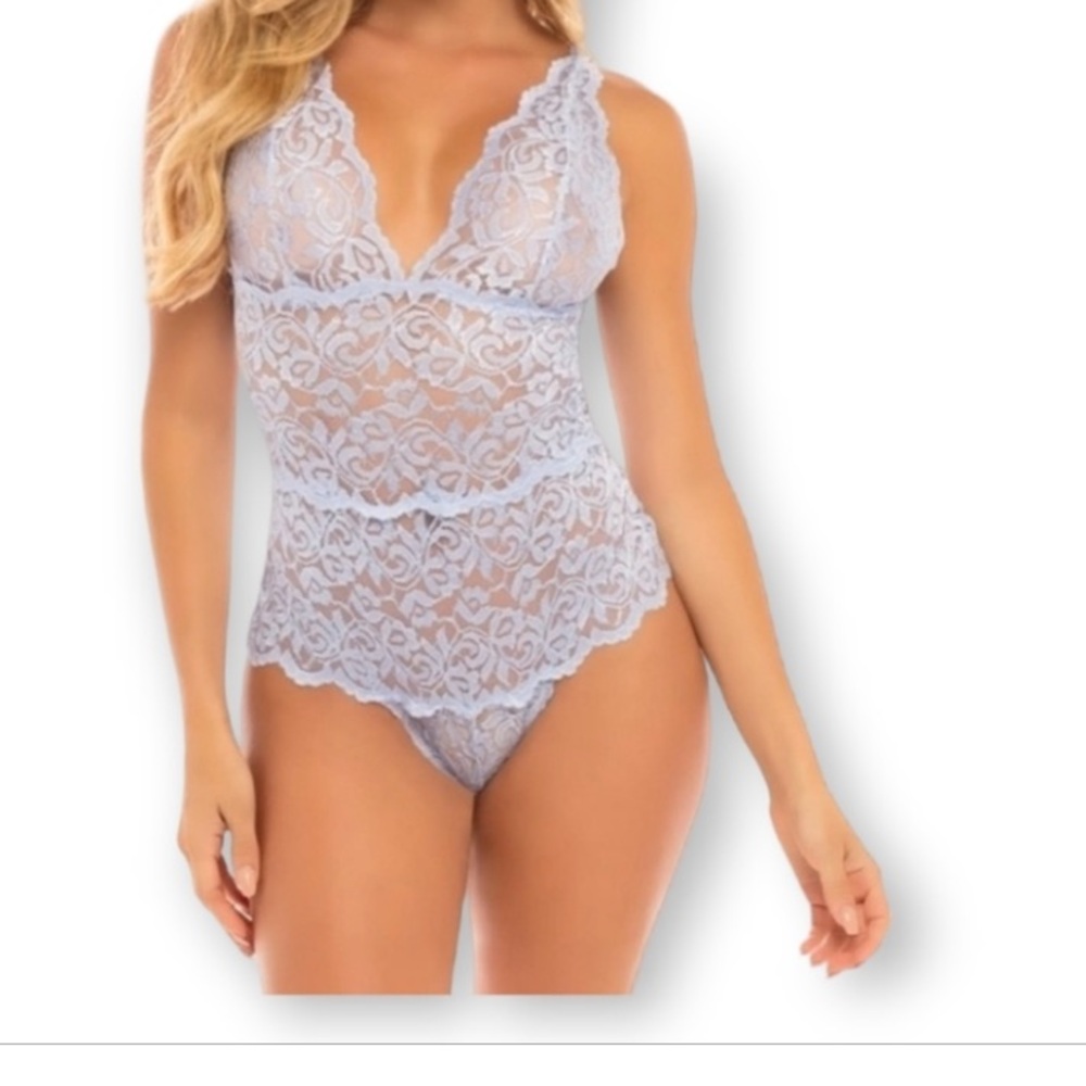 OH LA LA CHERI LINGERIE LUNETTE BRUNNERA BLUE LACE TEDDY SIZE S/M